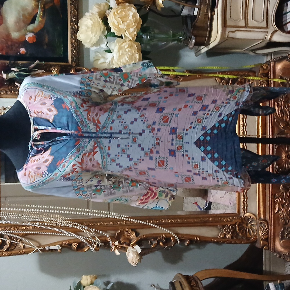 🌈 Johnny Was Multicolor Boho Wrap Tunic Dress • Cupro Silk Feel • Adjustable Fi